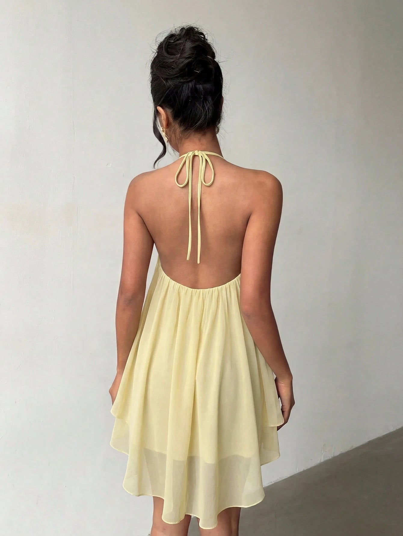 Blue Casual Sexy Fashion Halter Neck Backless Chiffon Dress, Asymmetrical Hem Party