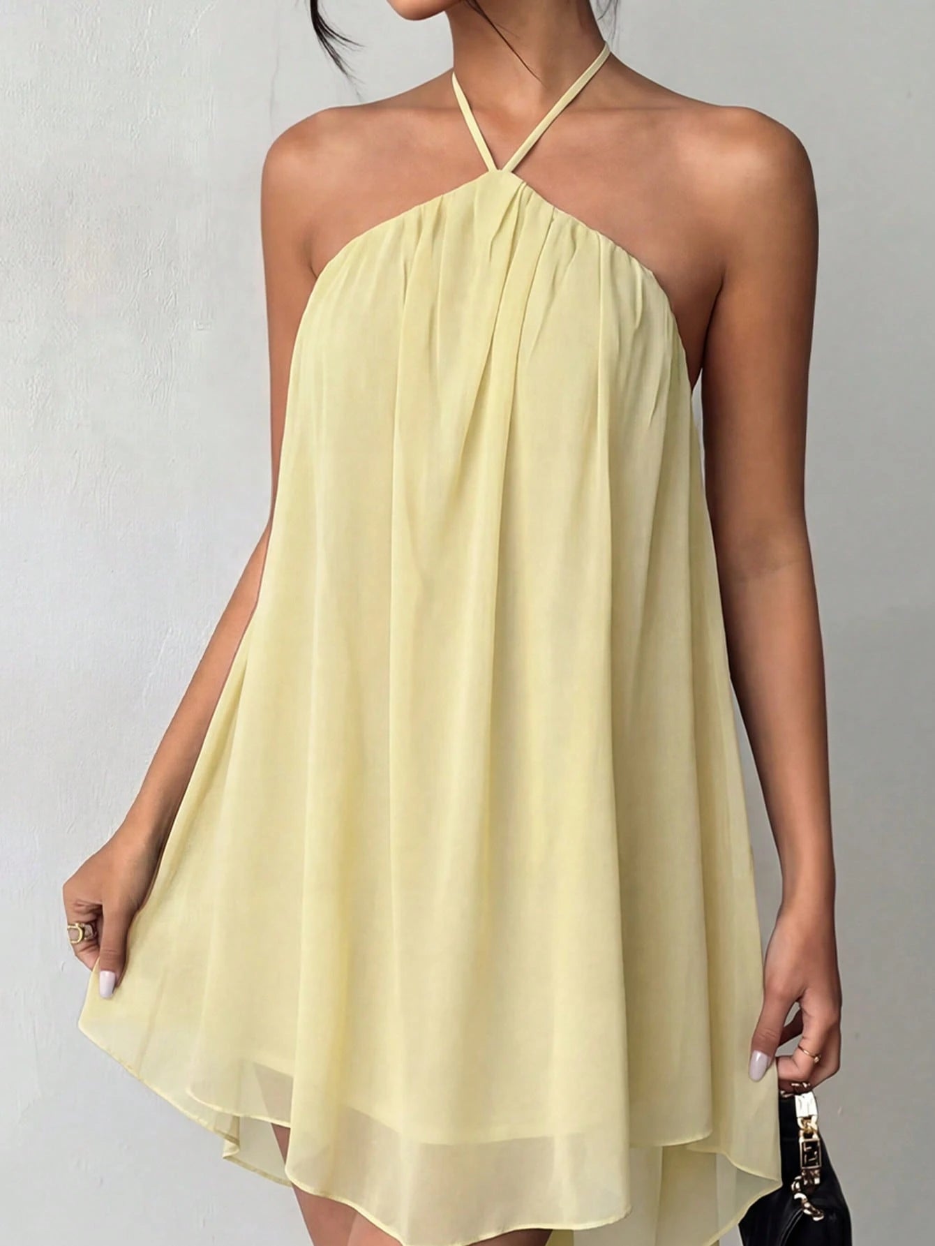 Blue Casual Sexy Fashion Halter Neck Backless Chiffon Dress, Asymmetrical Hem Party