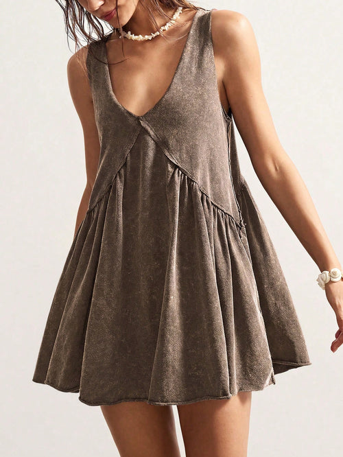 Bohemela Casual Solid Color V-Neck Loose Knit Mini Dress For Women,Summer Dresses For Women
