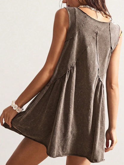 Bohemela Casual Solid Color V-Neck Loose Knit Mini Dress For Women,Summer Dresses For Women