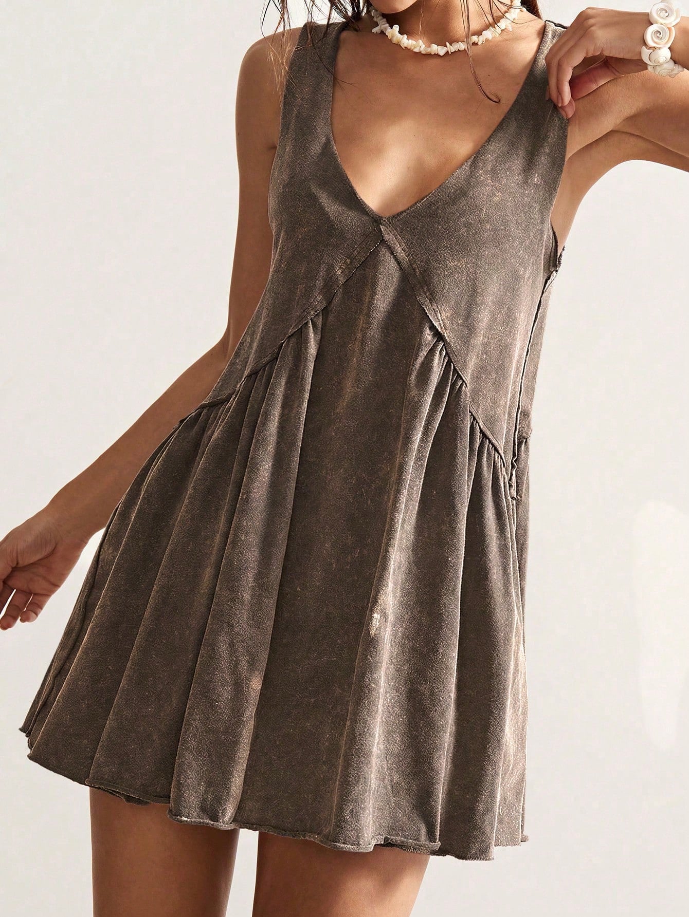 Bohemela Casual Solid Color V-Neck Loose Knit Mini Dress For Women,Summer Dresses For Women