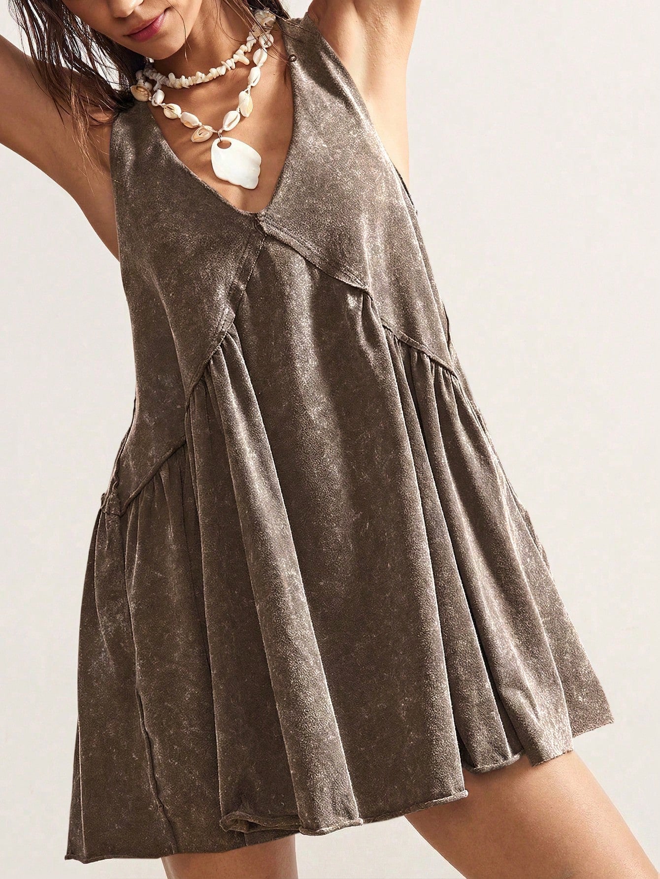 Bohemela Casual Solid Color V-Neck Loose Knit Mini Dress For Women,Summer Dresses For Women