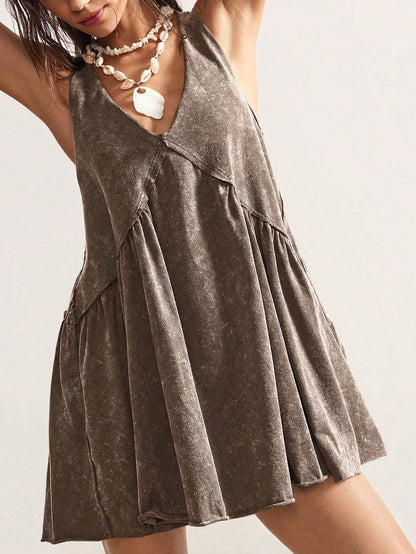 Bohemela Casual Solid Color V-Neck Loose Knit Mini Dress For Women,Summer Dresses For Women