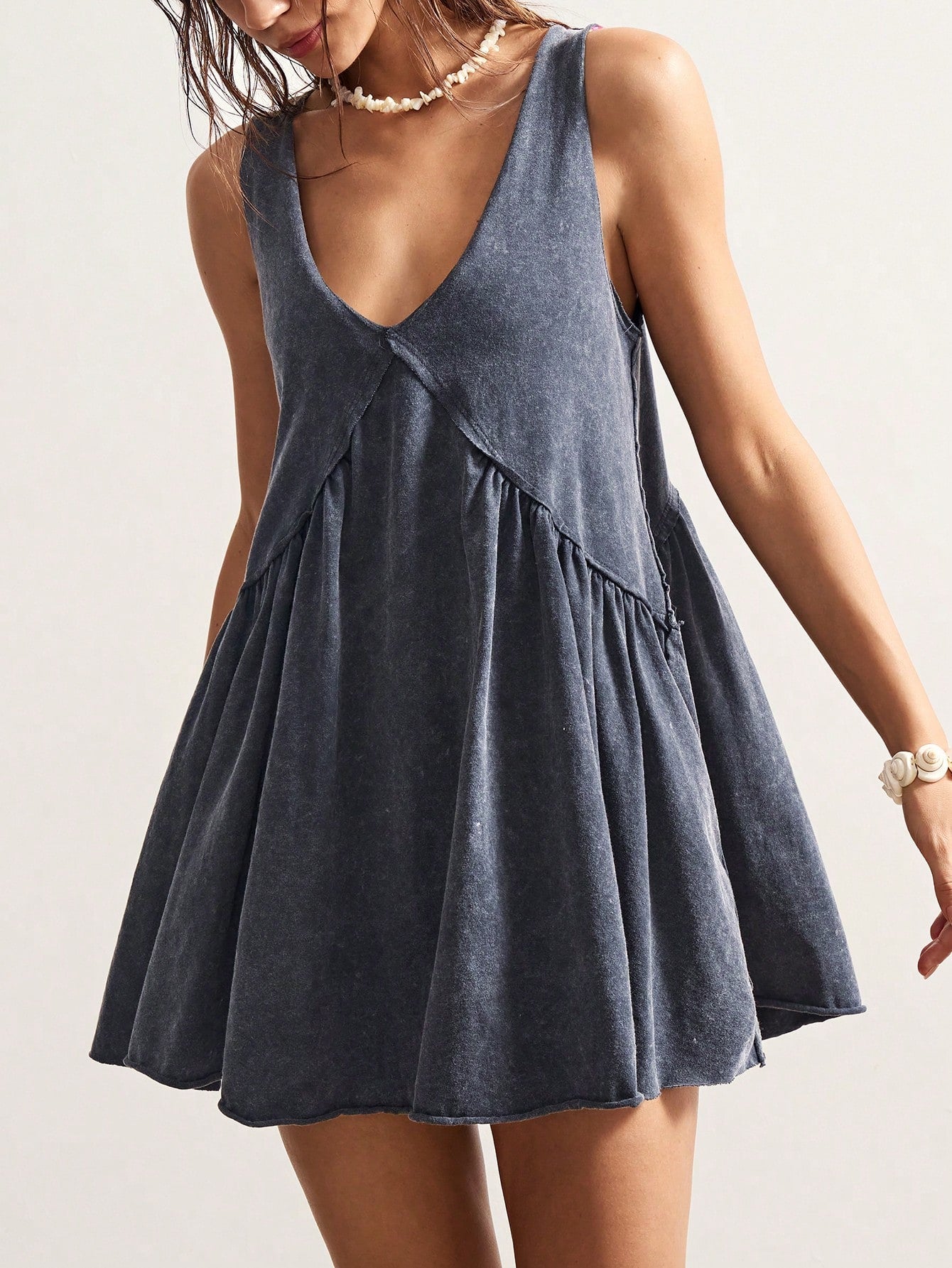 Bohemela Casual Solid Color V-Neck Loose Knit Mini Dress For Women,Summer Dresses For Women