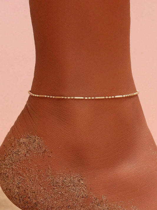Bohemian Style Gold Round Bead Chain-Style Ankle Chain, Simple And Versatile, Fine Chain Accessory For Women