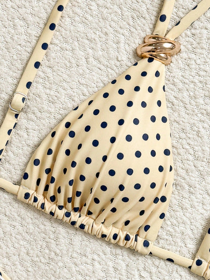 Bonvoyette Spring/Summer Girls Fashion Hot-Selling Vacation Influencer Style Hot Spring Polka Dot Print Two-Piece Bikini Set