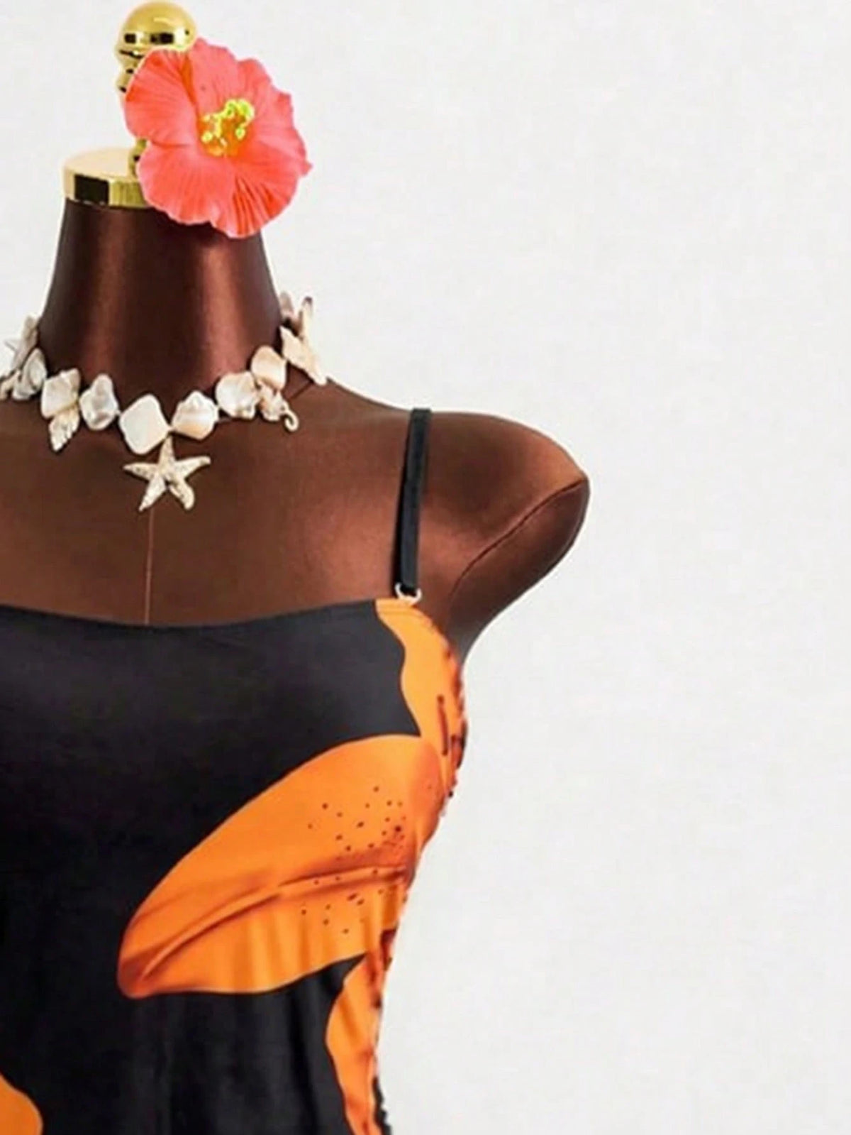 Bonvoyette Women's Flower Printed Tankini Swimwear Set,Elegant Tummy Control Two Pieces Swimwear,Black And Orange Summer Casual Beach Party Holiday Vacation