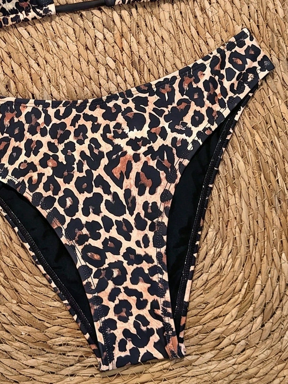 Bonvoyette Women's Leopard Print Bikini Set,Tan Summer Casual Beach Holiday Vacation Holiday Spaghetti Strap Halter Neck High Cut Swimwear 2-Piece Swimsuit