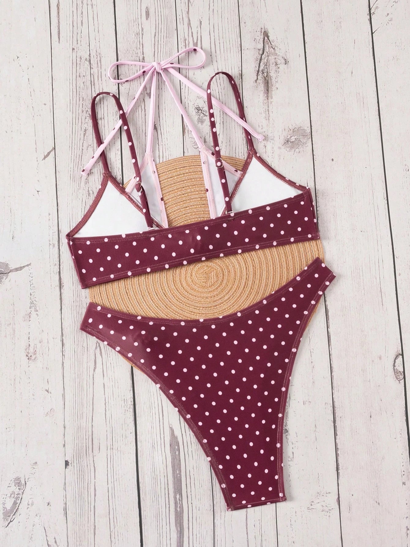 Bonvoyette Women's Pink And White Polka Dot Bikini Set,Summer,1920s Gatsby Style Contrast Color Print,Holiday,Pool Party,Holiday Beachwear,Y2K Nightclub