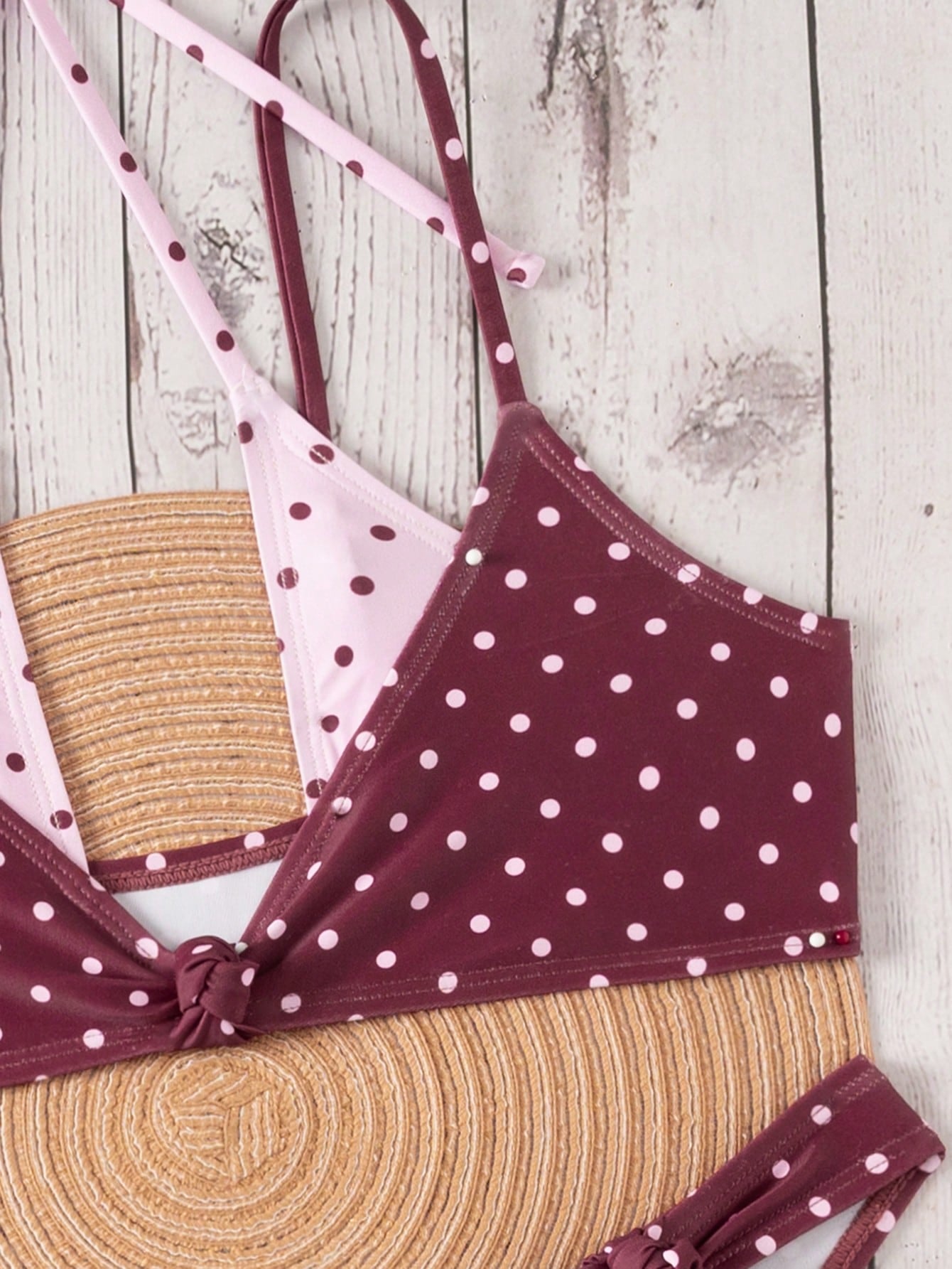 Bonvoyette Women's Pink And White Polka Dot Bikini Set,Summer,1920s Gatsby Style Contrast Color Print,Holiday,Pool Party,Holiday Beachwear,Y2K Nightclub