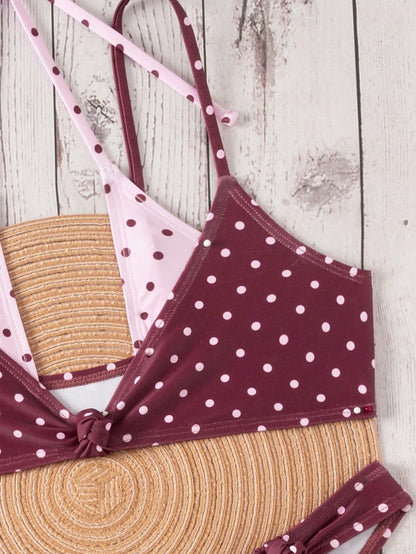 Bonvoyette Women's Pink And White Polka Dot Bikini Set,Summer,1920s Gatsby Style Contrast Color Print,Holiday,Pool Party,Holiday Beachwear,Y2K Nightclub