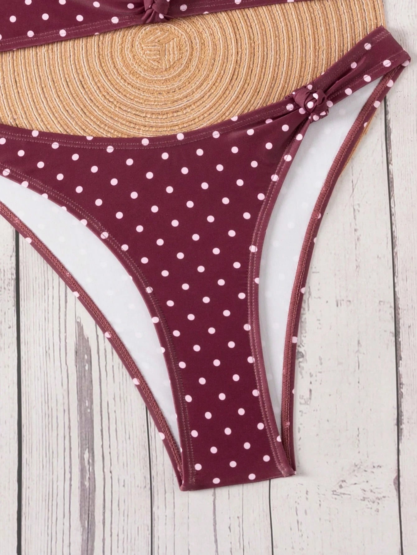 Bonvoyette Women's Pink And White Polka Dot Bikini Set,Summer,1920s Gatsby Style Contrast Color Print,Holiday,Pool Party,Holiday Beachwear,Y2K Nightclub
