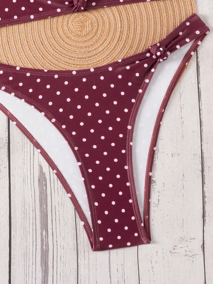 Bonvoyette Women's Pink And White Polka Dot Bikini Set,Summer,1920s Gatsby Style Contrast Color Print,Holiday,Pool Party,Holiday Beachwear,Y2K Nightclub