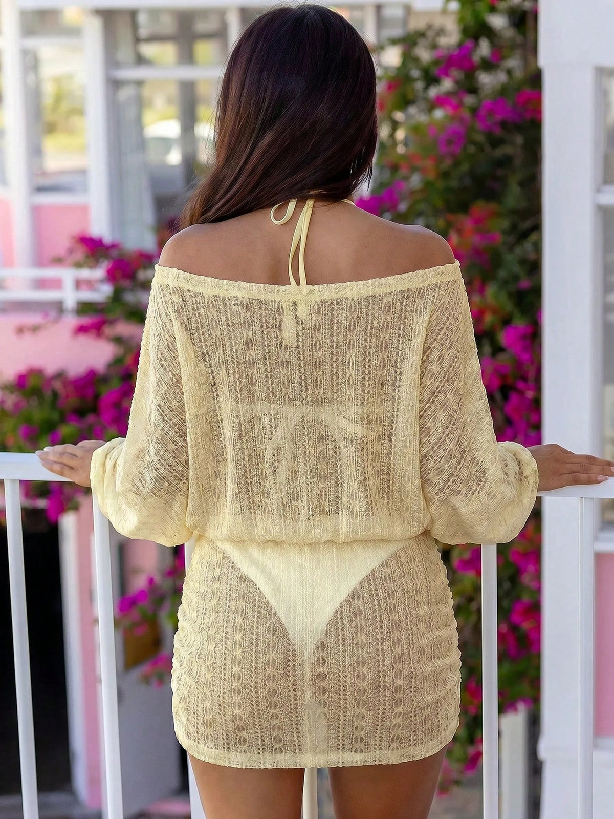 Bonvoyette Women's Solid Color Off-Shoulder Beach Cover-Up White Summer Sequin Sexy