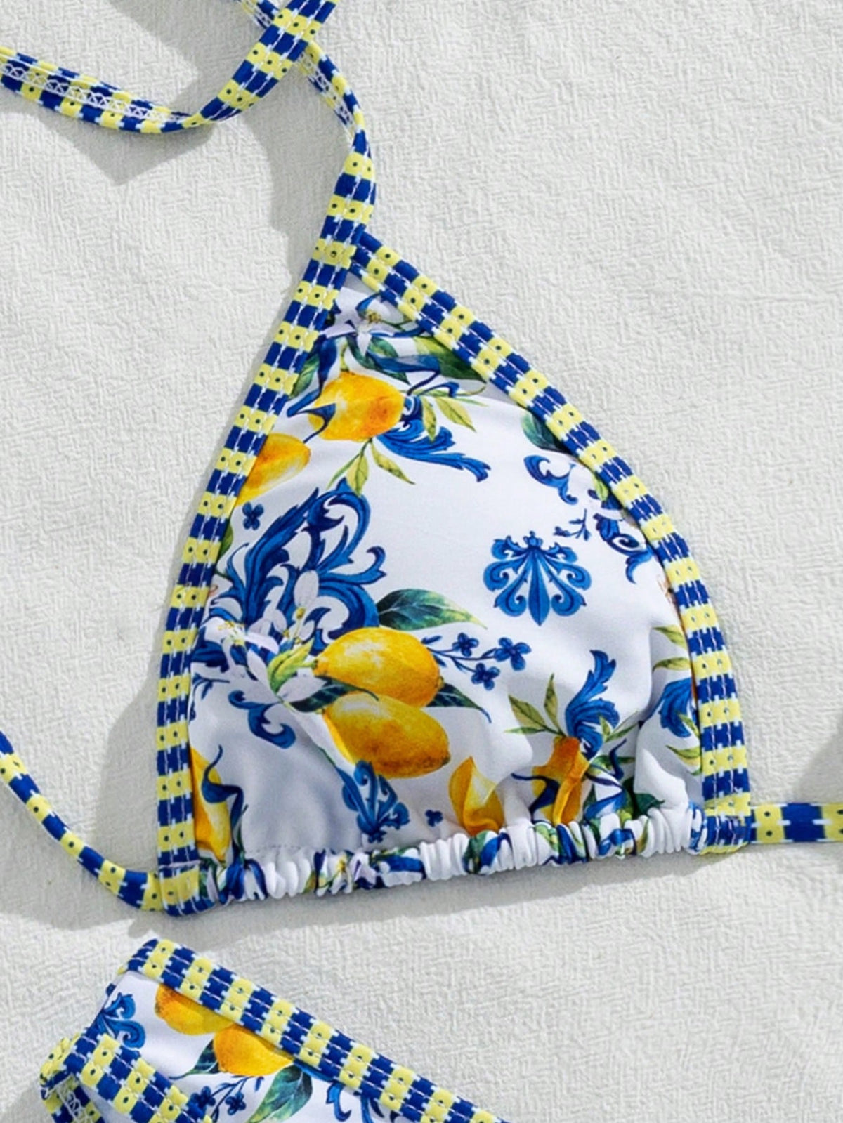 Bonvoyette Women's Summer Beach Music Festival Lemon Print Halter Backless Thong Holiday Bikini Set