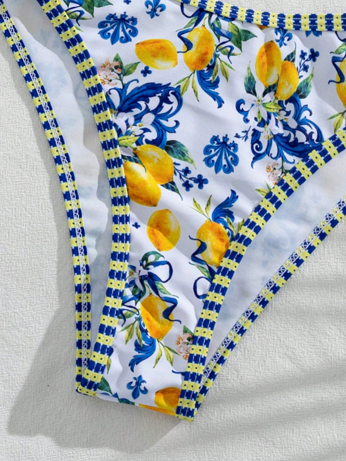 Bonvoyette Women's Summer Beach Music Festival Lemon Print Halter Backless Thong Holiday Bikini Set