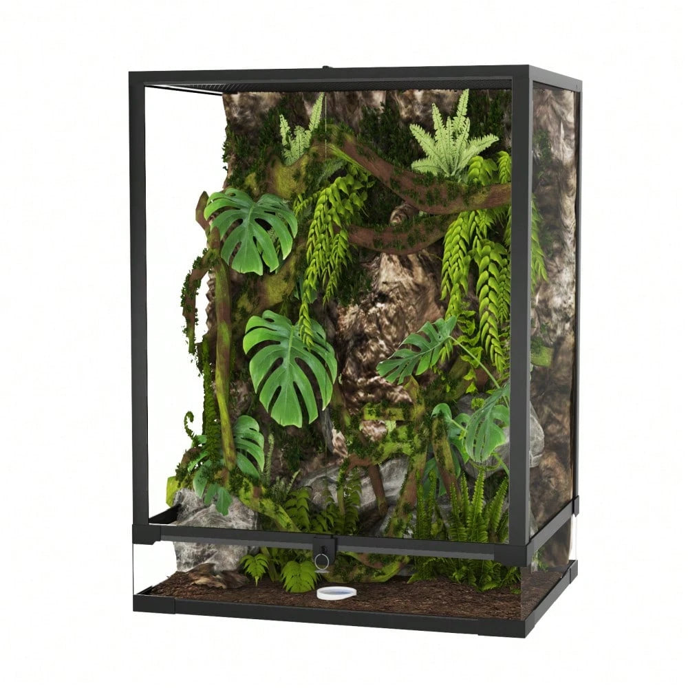 BouPower 34 Gallon Reptile Tall Glass Terrarium, 24" X 18" X 18" With Top Screen Ventilation Tall Reptile Tank, Toughened Glass Reptile Tank, Double Hinge Door & Anti Escape For Lizard Snake