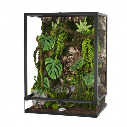 BouPower 34 Gallon Reptile Tall Glass Terrarium, 24" X 18" X 18" With Top Screen Ventilation Tall Reptile Tank, Toughened Glass Reptile Tank, Double Hinge Door & Anti Escape For Lizard Snake