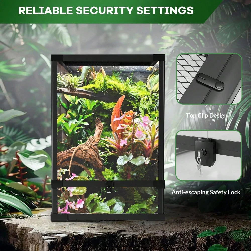 BouPower 34 Gallon Reptile Tall Glass Terrarium, 24" X 18" X 18" With Top Screen Ventilation Tall Reptile Tank, Toughened Glass Reptile Tank, Double Hinge Door & Anti Escape For Lizard Snake