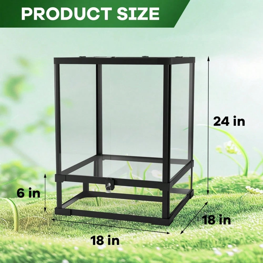 BouPower 34 Gallon Reptile Tall Glass Terrarium, 24" X 18" X 18" With Top Screen Ventilation Tall Reptile Tank, Toughened Glass Reptile Tank, Double Hinge Door & Anti Escape For Lizard Snake