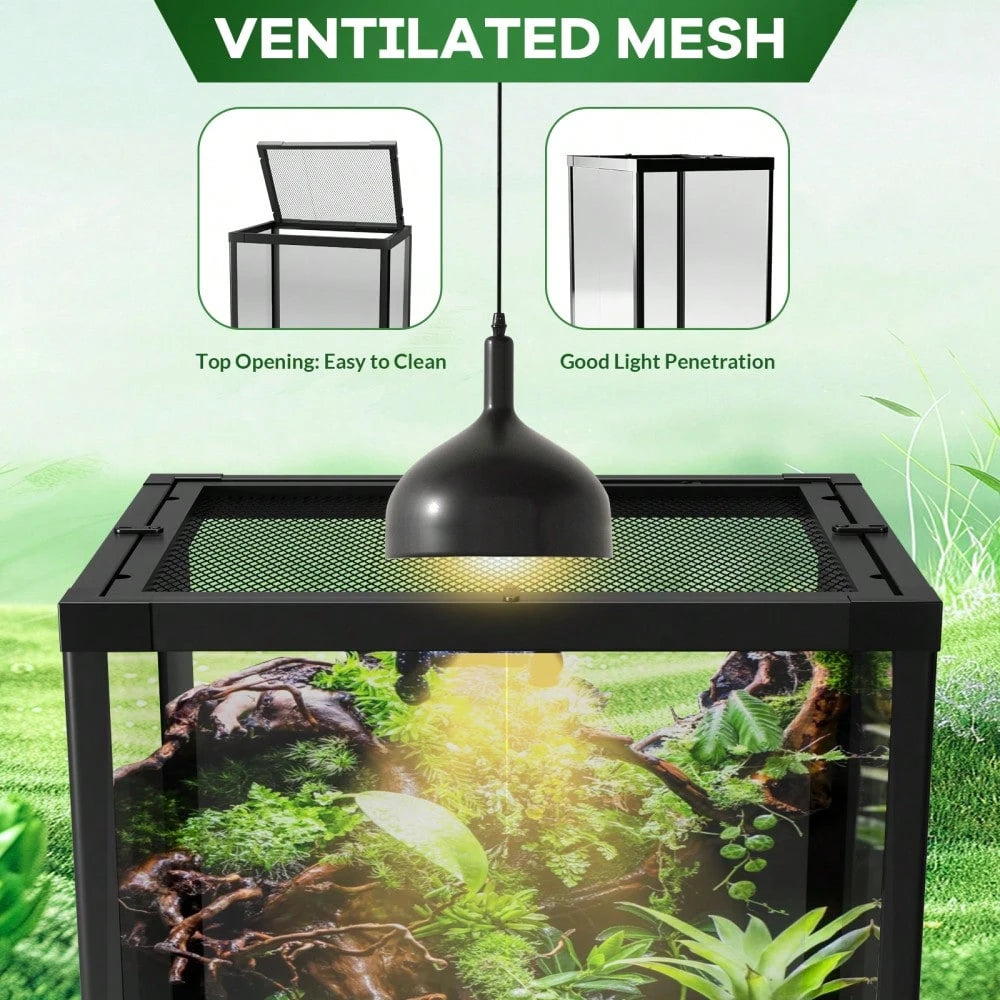 BouPower 34 Gallon Reptile Tall Glass Terrarium, 24" X 18" X 18" With Top Screen Ventilation Tall Reptile Tank, Toughened Glass Reptile Tank, Double Hinge Door & Anti Escape For Lizard Snake