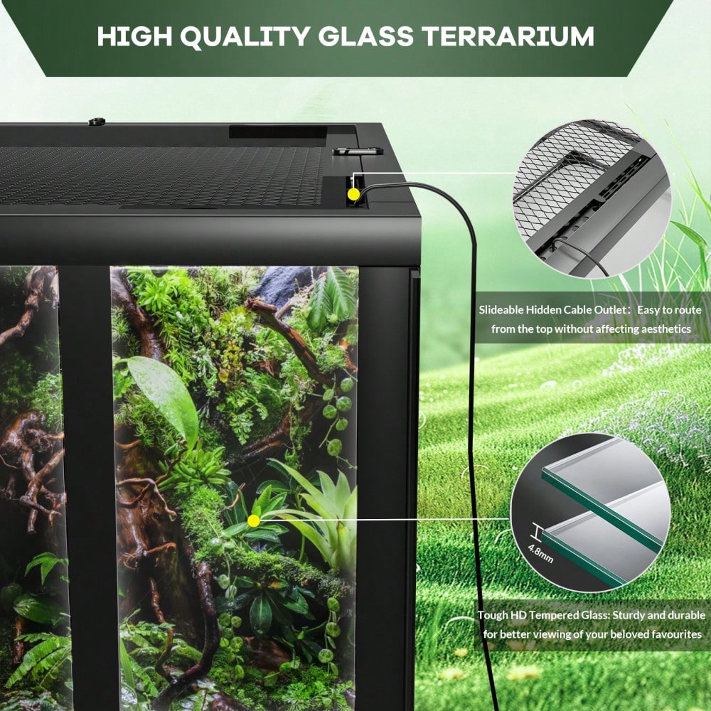 BouPower 34 Gallon Reptile Tall Glass Terrarium, 24" X 18" X 18" With Top Screen Ventilation Tall Reptile Tank, Toughened Glass Reptile Tank, Double Hinge Door & Anti Escape For Lizard Snake