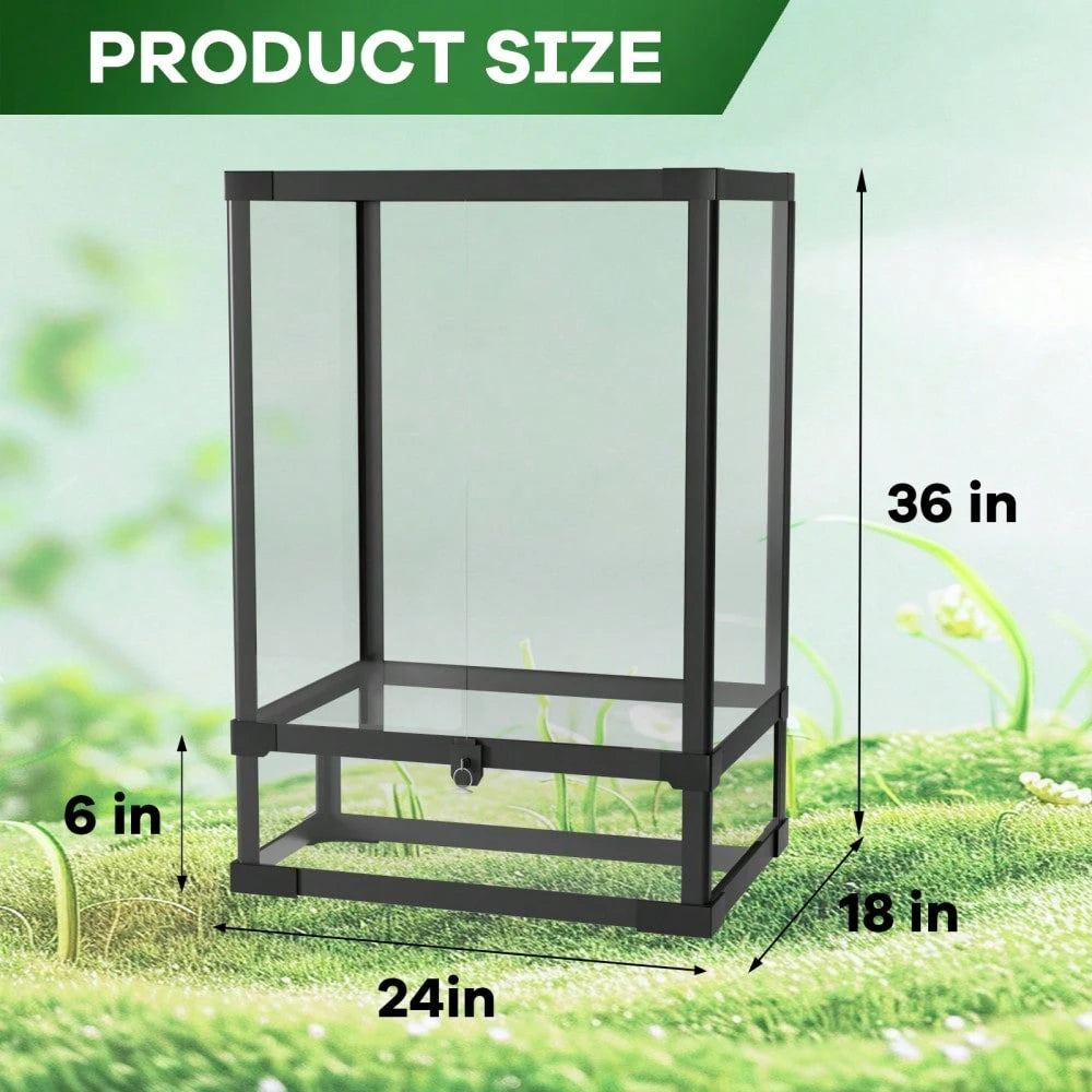 BouPower 34 Gallon Reptile Tall Glass Terrarium, 24" X 18" X 18" With Top Screen Ventilation Tall Reptile Tank, Toughened Glass Reptile Tank, Double Hinge Door & Anti Escape For Lizard Snake