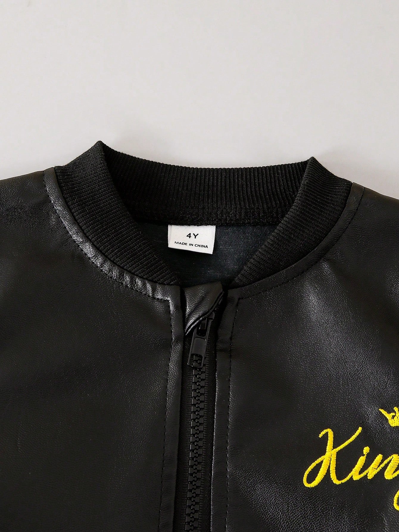 Boys' New Energetic Black PU Leather Long Sleeve Zipper Jacket, Fashionable Embroidered Pattern, Comfortable Fabric, Stylish Fit, Autumn/Winter New Arrival, Suitable For Multiple Seasons And Occasions