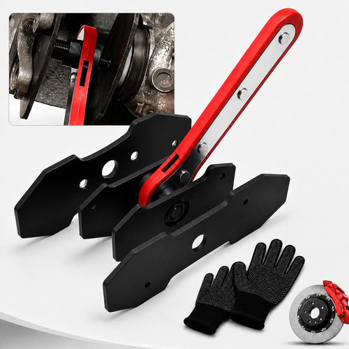 Brake Caliper Piston Retraction Tool With 360° Rotating Ratchet – Heavy-Duty Piston Compressor And Brake Pad Spreader Set; Includes Two Steel Plates And Work Gloves; Suitable For Single-, Twin-, And Q
