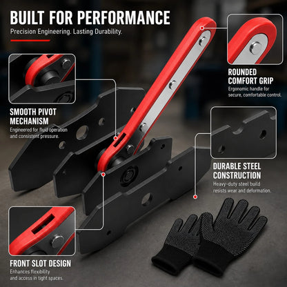 Brake Caliper Piston Retraction Tool With 360° Rotating Ratchet – Heavy-Duty Piston Compressor And Brake Pad Spreader Set; Includes Two Steel Plates And Work Gloves; Suitable For Single-, Twin-, And Q