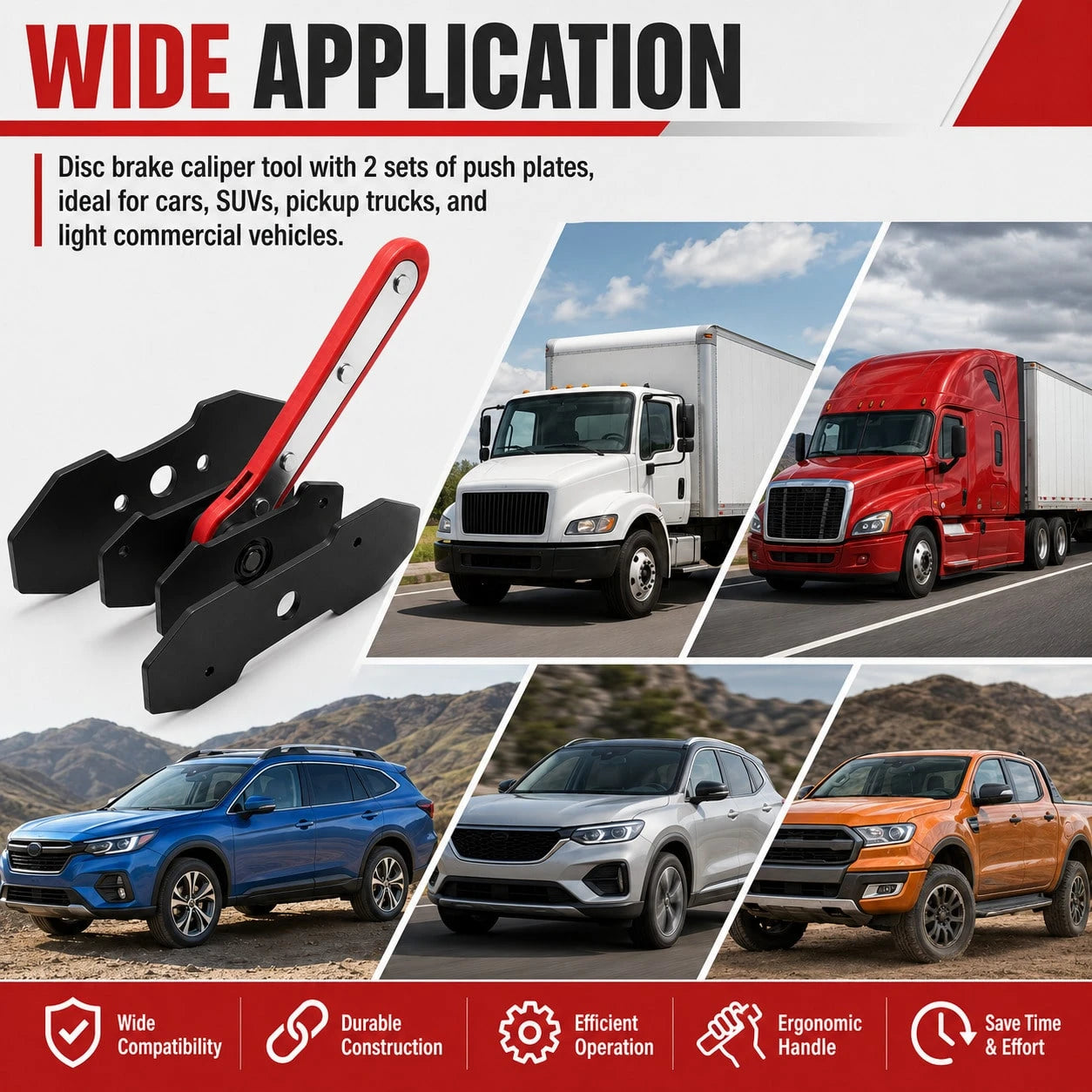 Brake Caliper Piston Retraction Tool With 360° Rotating Ratchet – Heavy-Duty Piston Compressor And Brake Pad Spreader Set; Includes Two Steel Plates And Work Gloves; Suitable For Single-, Twin-, And Q
