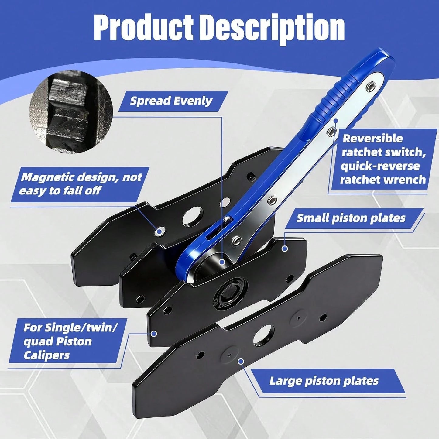 Brake Caliper Press Tool, Ratchet Piston Compressor With 2 Hooks, Universal Disc Brake Spreader Wrench, Easy Automotive Repair Tool For DIY Car Brake Maintenance, Father's Day Gift