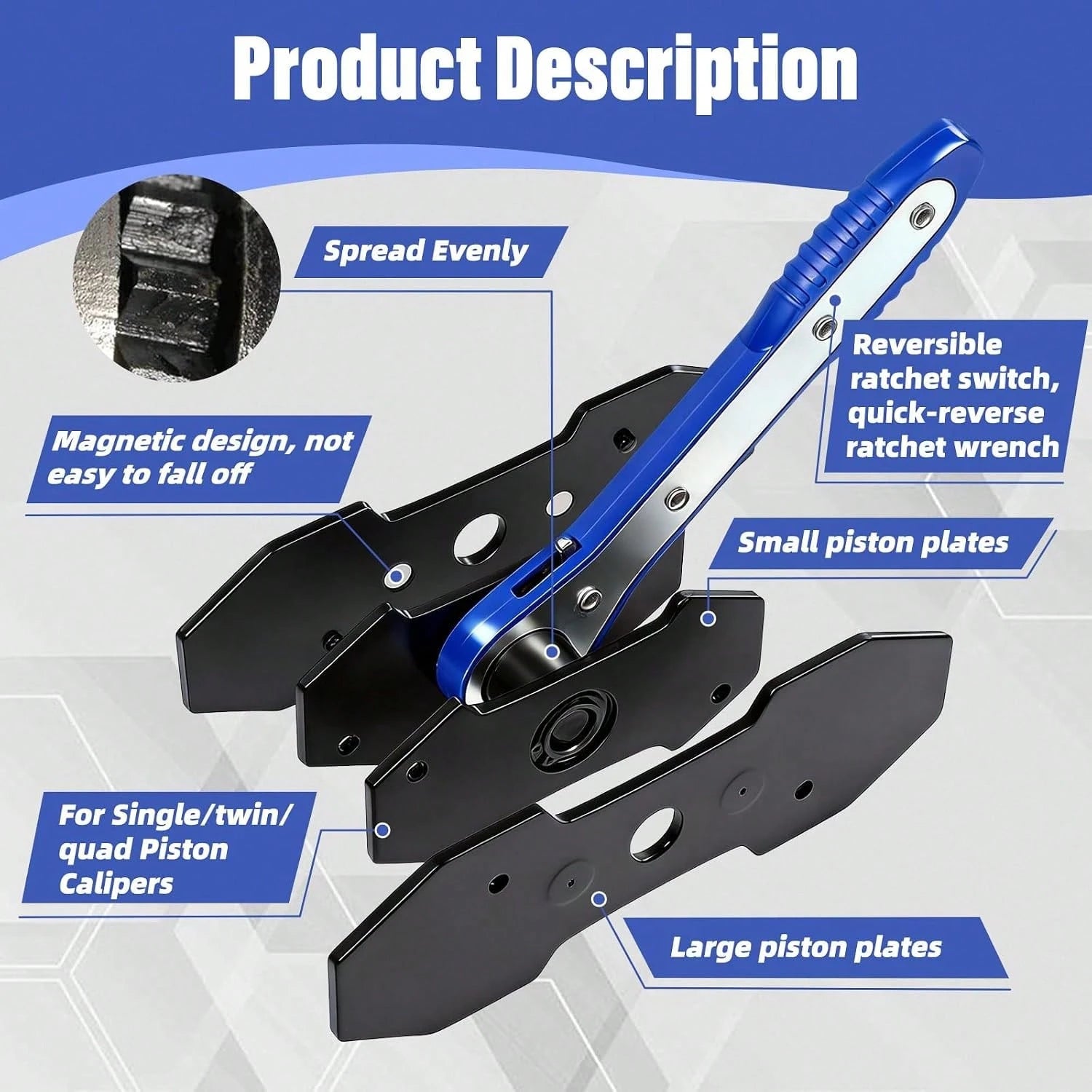 Brake Caliper Press Tool, Ratchet Piston Compressor With 2 Hooks, Universal Disc Brake Spreader Wrench, Easy Automotive Repair Tool For DIY Car Brake Maintenance, Father's Day Gift
