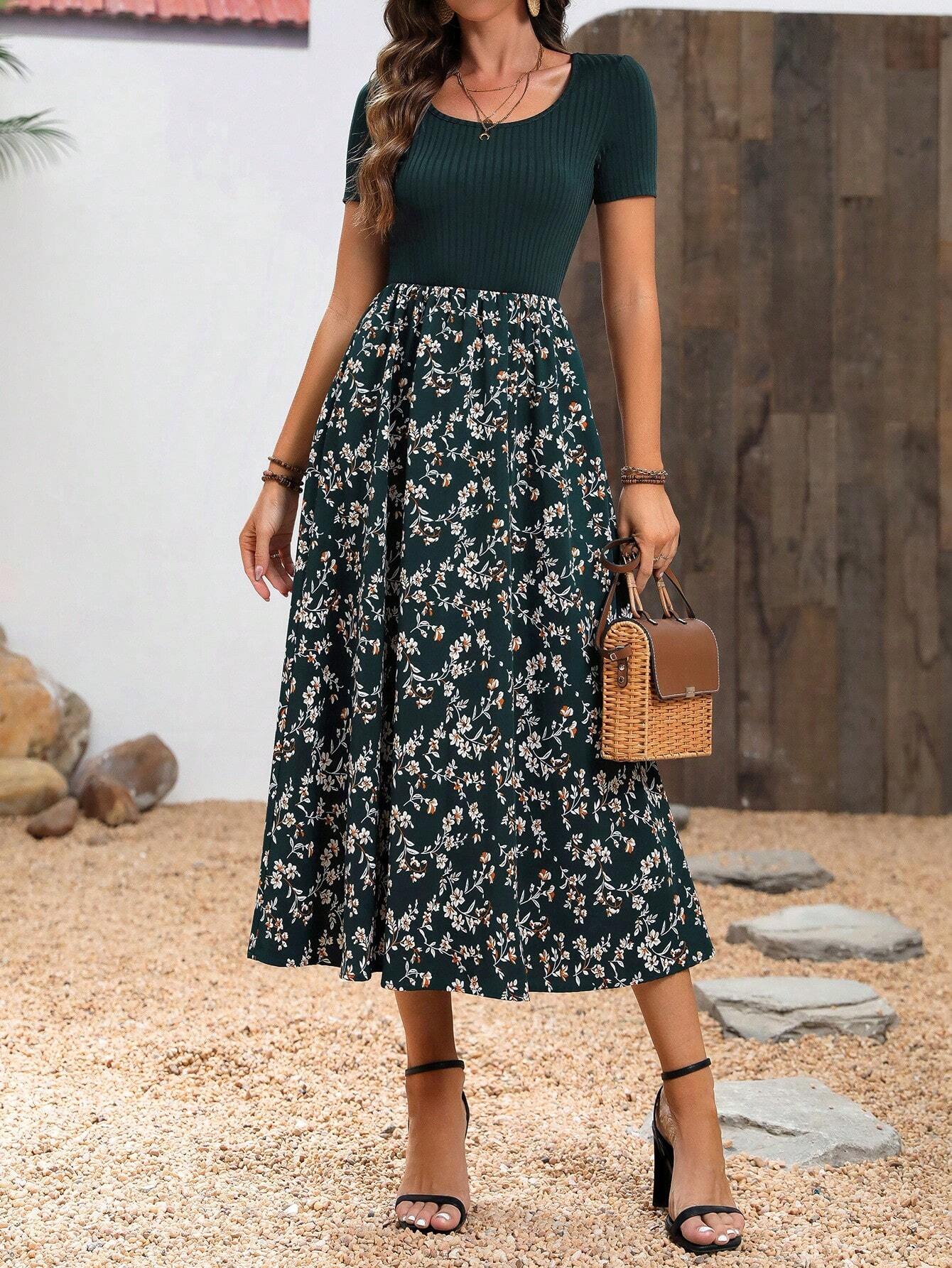 Breezaya Floral Patchwork Empire Waist Dress Maxi Women Outfit
