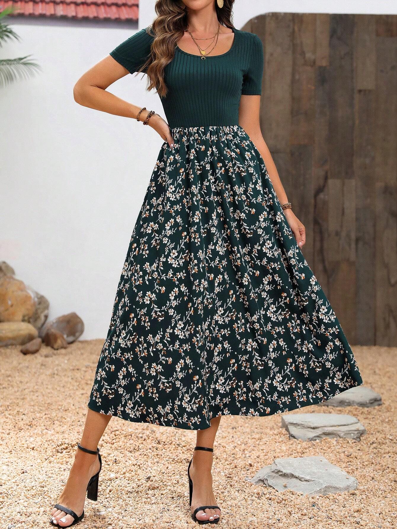 Breezaya Floral Patchwork Empire Waist Dress Maxi Women Outfit