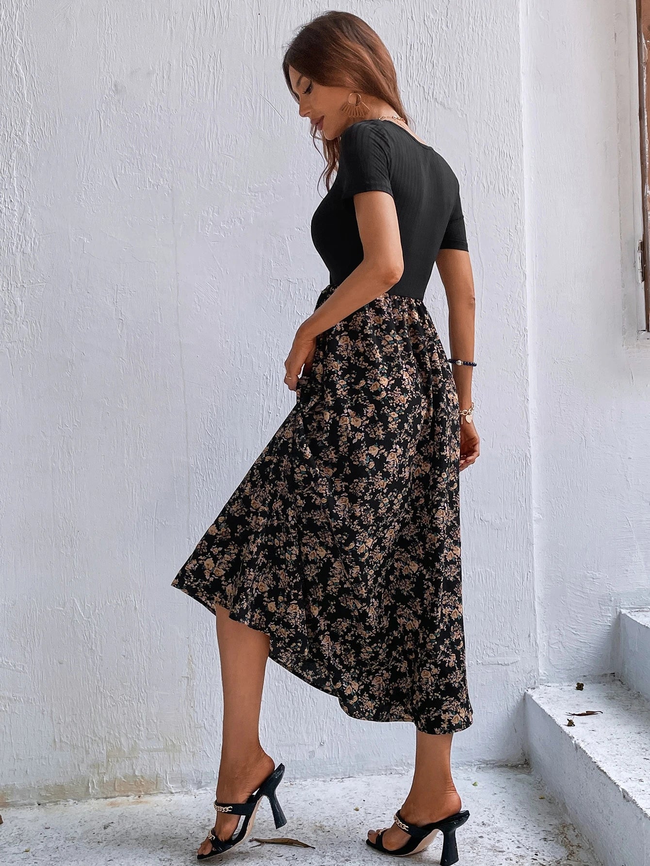 Breezaya Floral Patchwork Empire Waist Dress Maxi Women Outfit