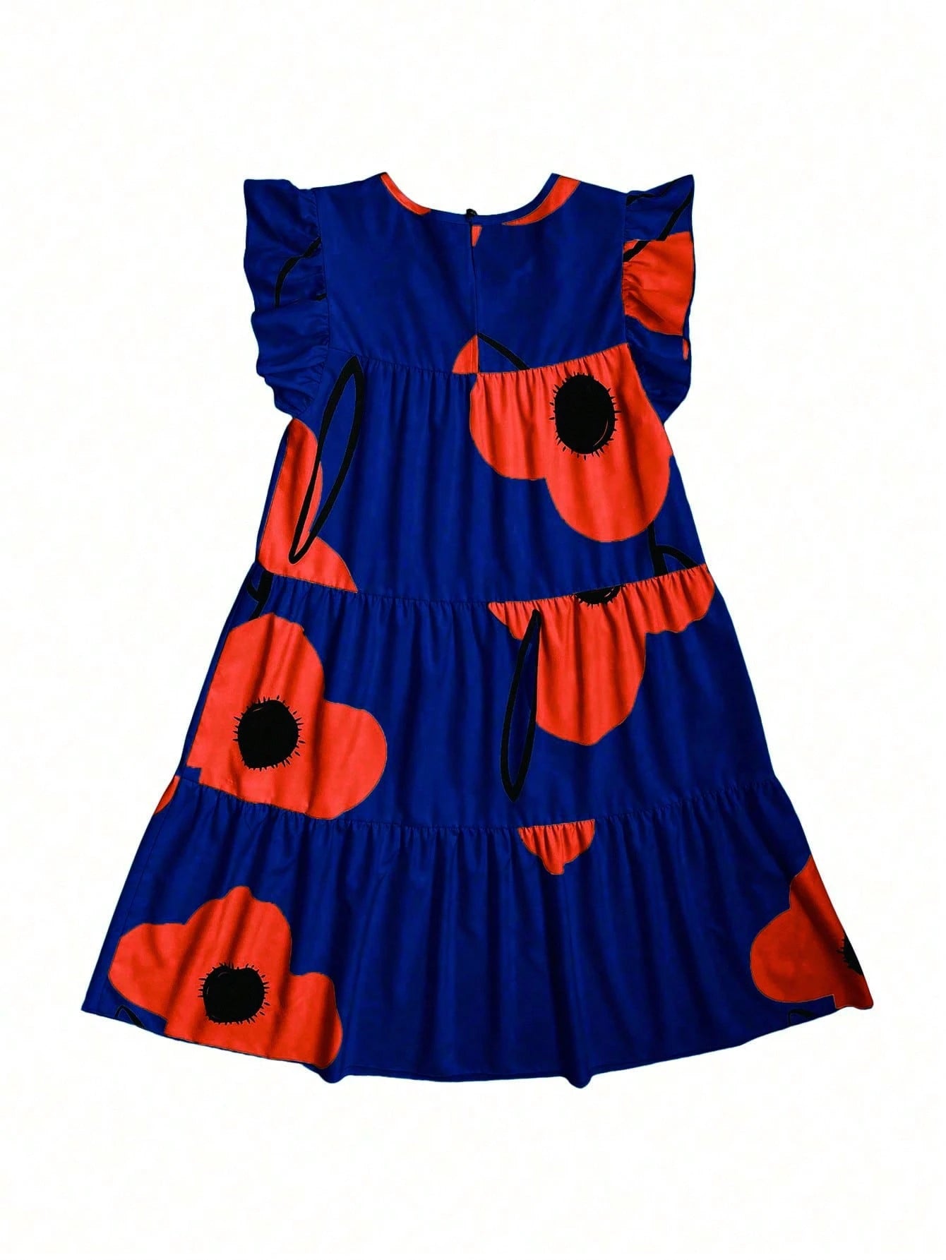 Breezaya Holiday Leisure Big Floral Printed Ruffle Hem Dress Vacation Beach Outfits Women