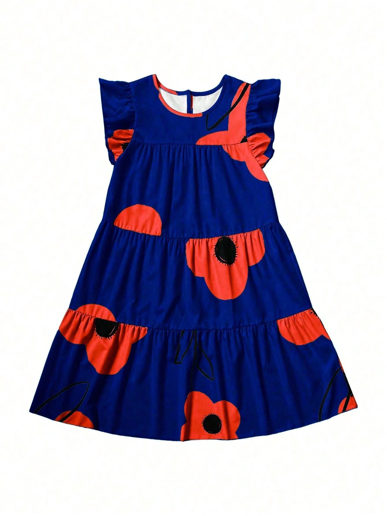 Breezaya Holiday Leisure Big Floral Printed Ruffle Hem Dress Vacation Beach Outfits Women