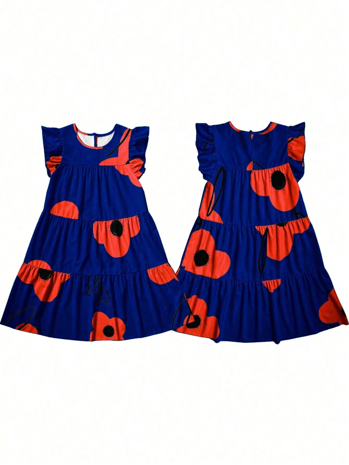 Breezaya Holiday Leisure Big Floral Printed Ruffle Hem Dress Vacation Beach Outfits Women