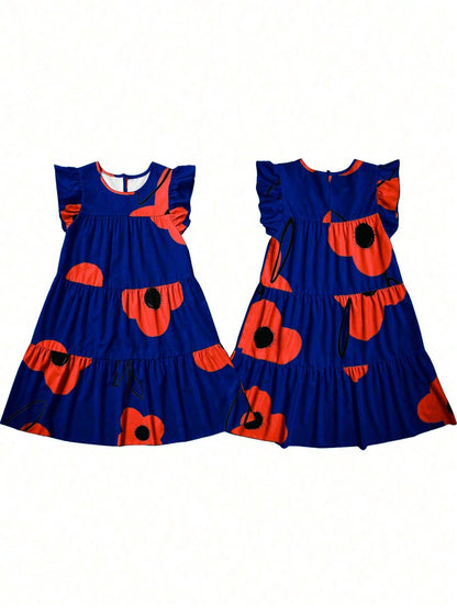 Breezaya Holiday Leisure Big Floral Printed Ruffle Hem Dress Vacation Beach Outfits Women