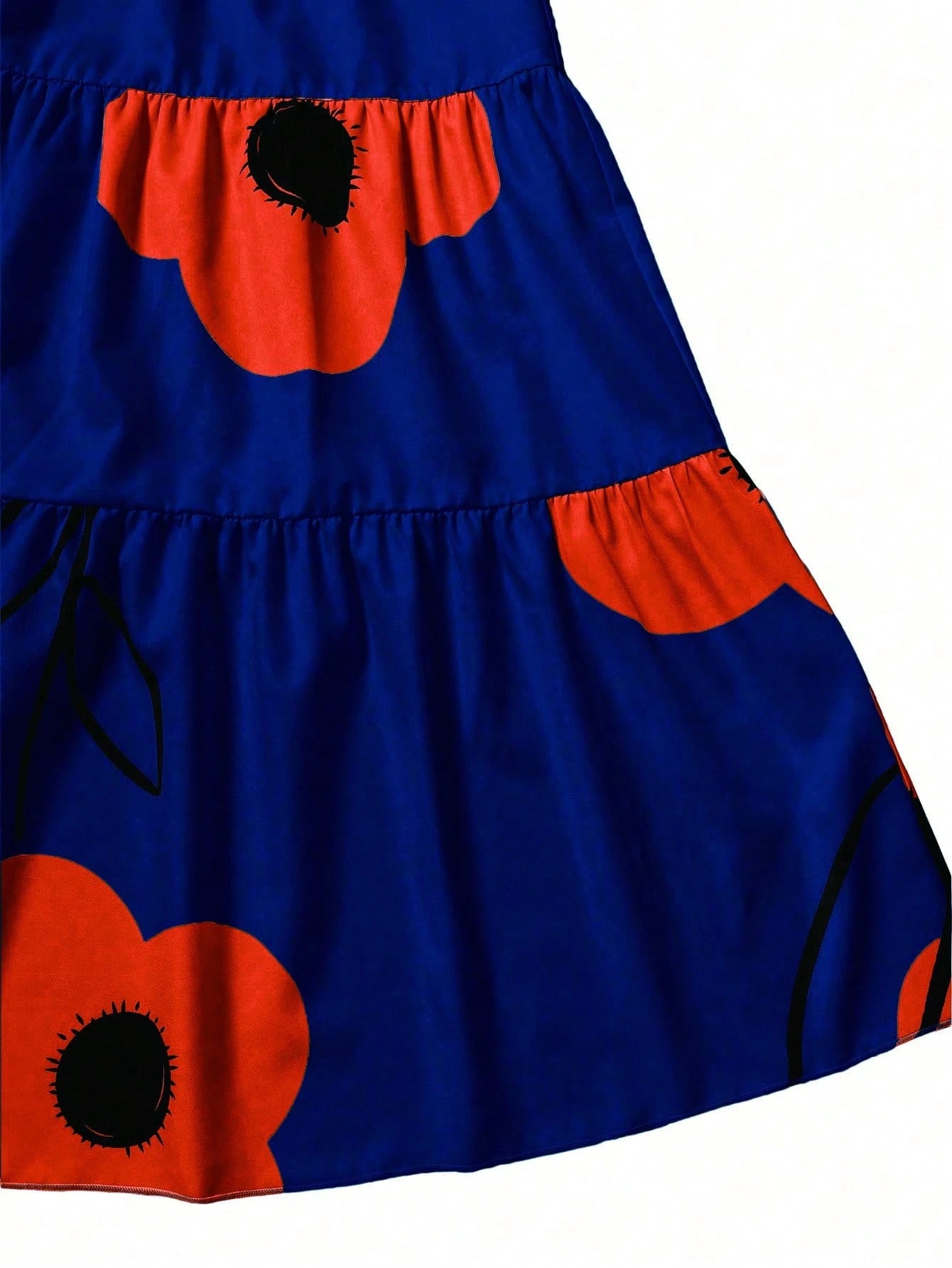 Breezaya Holiday Leisure Big Floral Printed Ruffle Hem Dress Vacation Beach Outfits Women