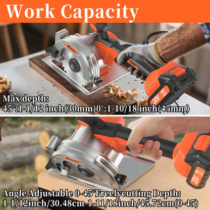 Brushless Compact Lightweight One-Hand Circular Saw Kit With Up To 6,900 RPM,45° Bevel Capacity, Max Cutting Depth 1.77inch,Includes Saw Blade,2.0Ah Battery And Charger,Electric Circular Saw For Wood