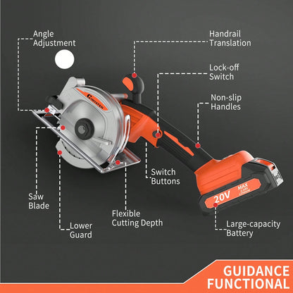 Brushless Compact Lightweight One-Hand Circular Saw Kit With Up To 6,900 RPM,45° Bevel Capacity, Max Cutting Depth 1.77inch,Includes Saw Blade,2.0Ah Battery And Charger,Electric Circular Saw For Wood