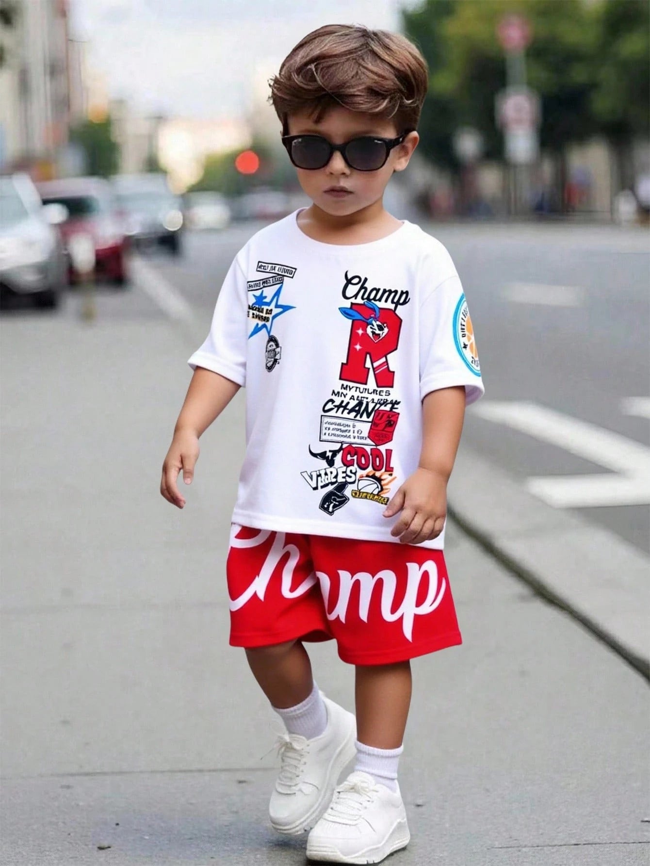 Bubblio 2pcs/Set Baby Boy Cute Summer Casual Sports Letter Print Short Sleeve T-Shirt & Elastic Waist Shorts Set