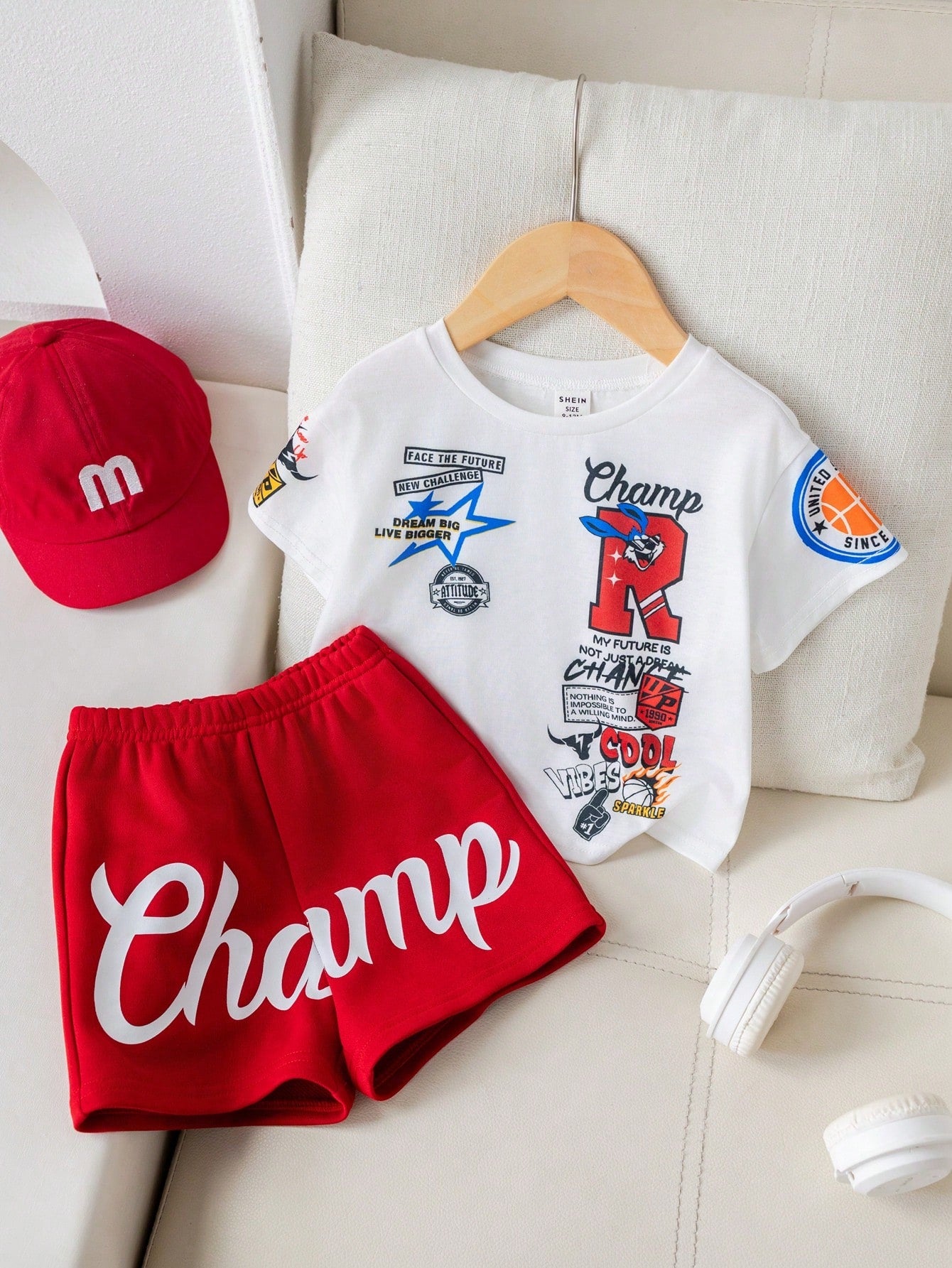 Bubblio 2pcs/Set Baby Boy Cute Summer Casual Sports Letter Print Short Sleeve T-Shirt & Elastic Waist Shorts Set