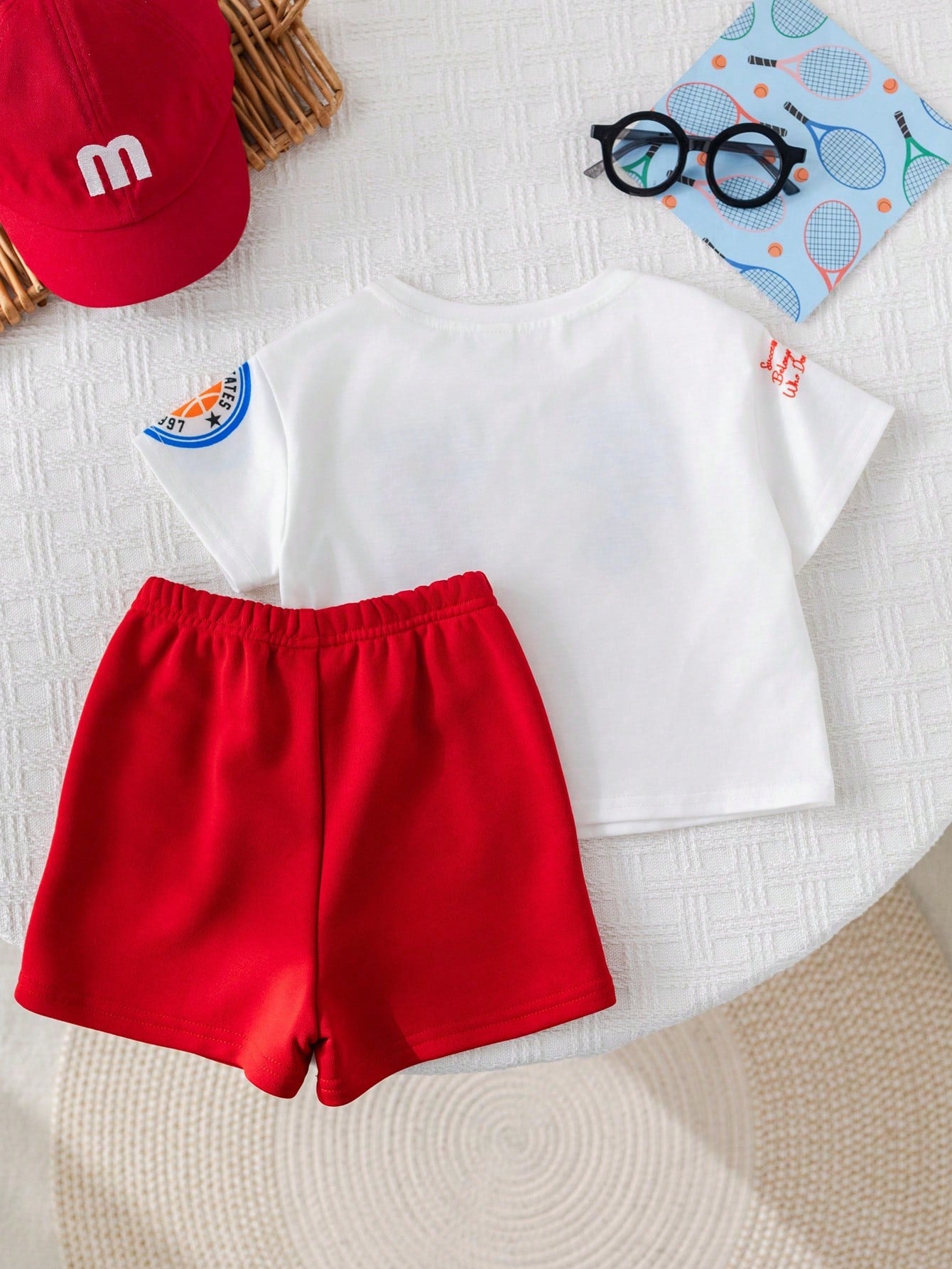 Bubblio 2pcs/Set Baby Boy Cute Summer Casual Sports Letter Print Short Sleeve T-Shirt & Elastic Waist Shorts Set