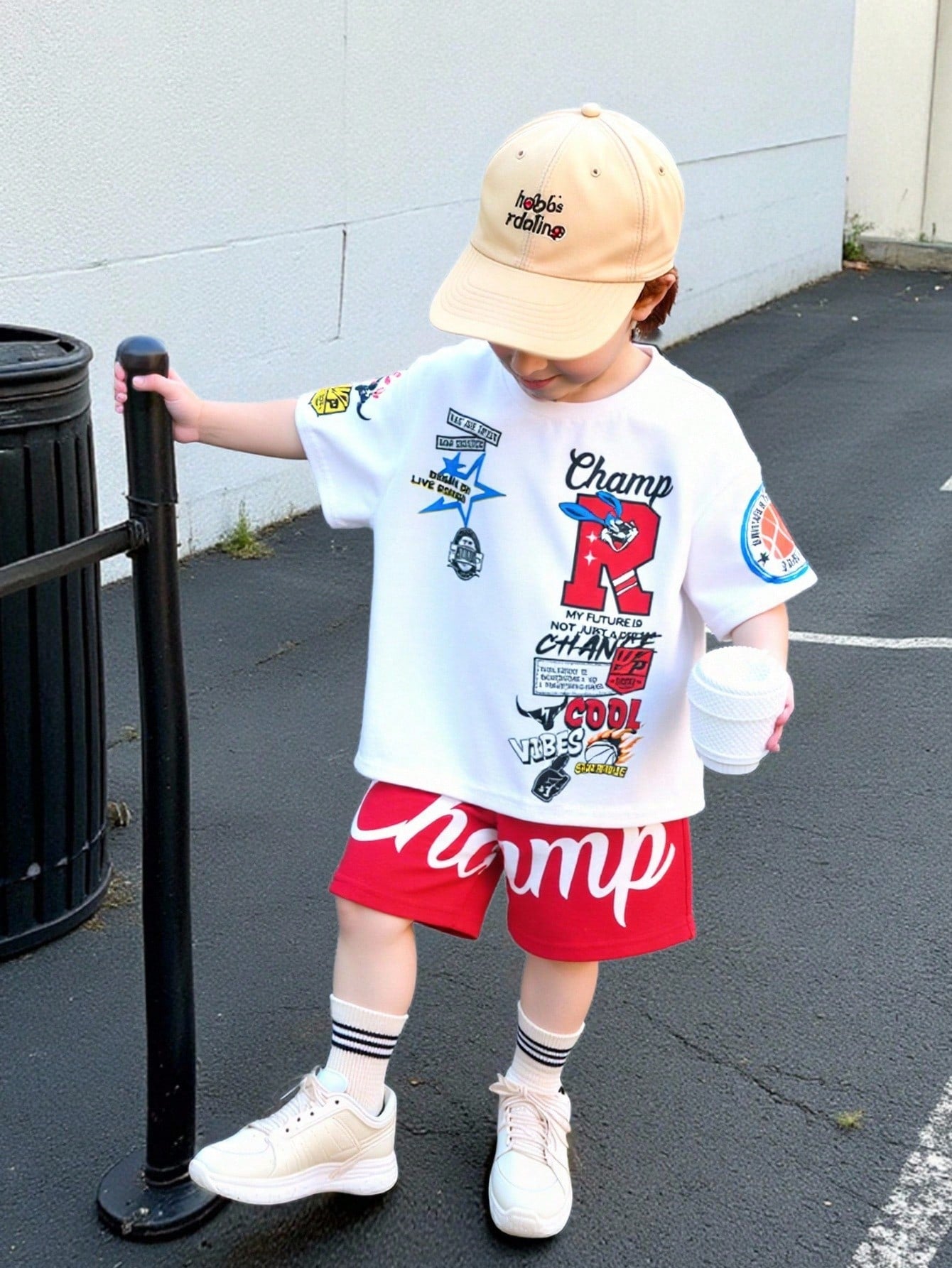Bubblio 2pcs/Set Baby Boy Cute Summer Casual Sports Letter Print Short Sleeve T-Shirt & Elastic Waist Shorts Set