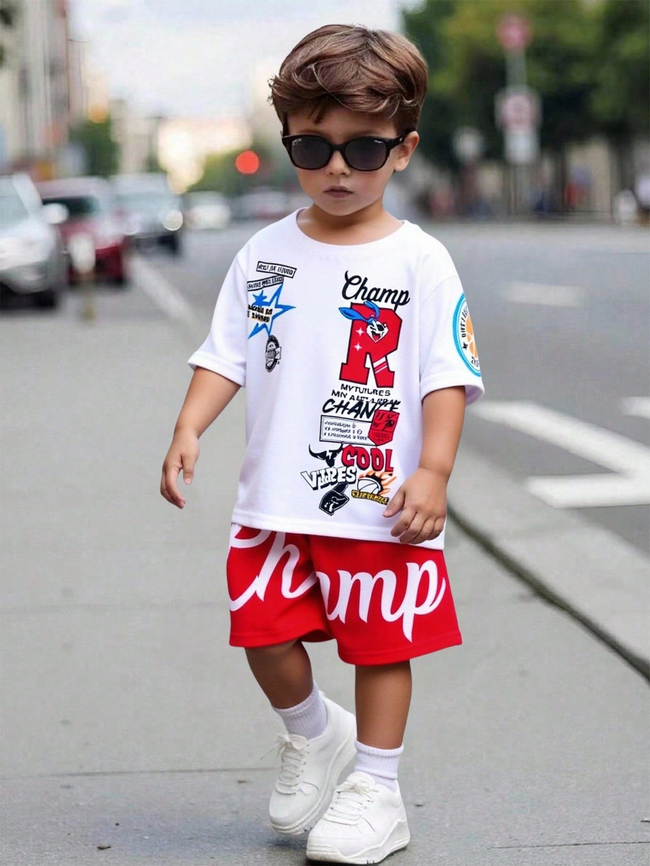 Bubblio 2pcs/Set Baby Boy Cute Summer Casual Sports Letter Print Short Sleeve T-Shirt & Elastic Waist Shorts Set