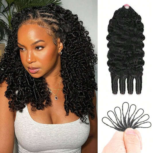 Burmese Curly Crochet Human Hair 120g Knotless Pre-Separated Feather Crochet Human Hair Bundles 18inch Invisible Miracle Knots Reusable Human Crochet Hair For Women Natural Black