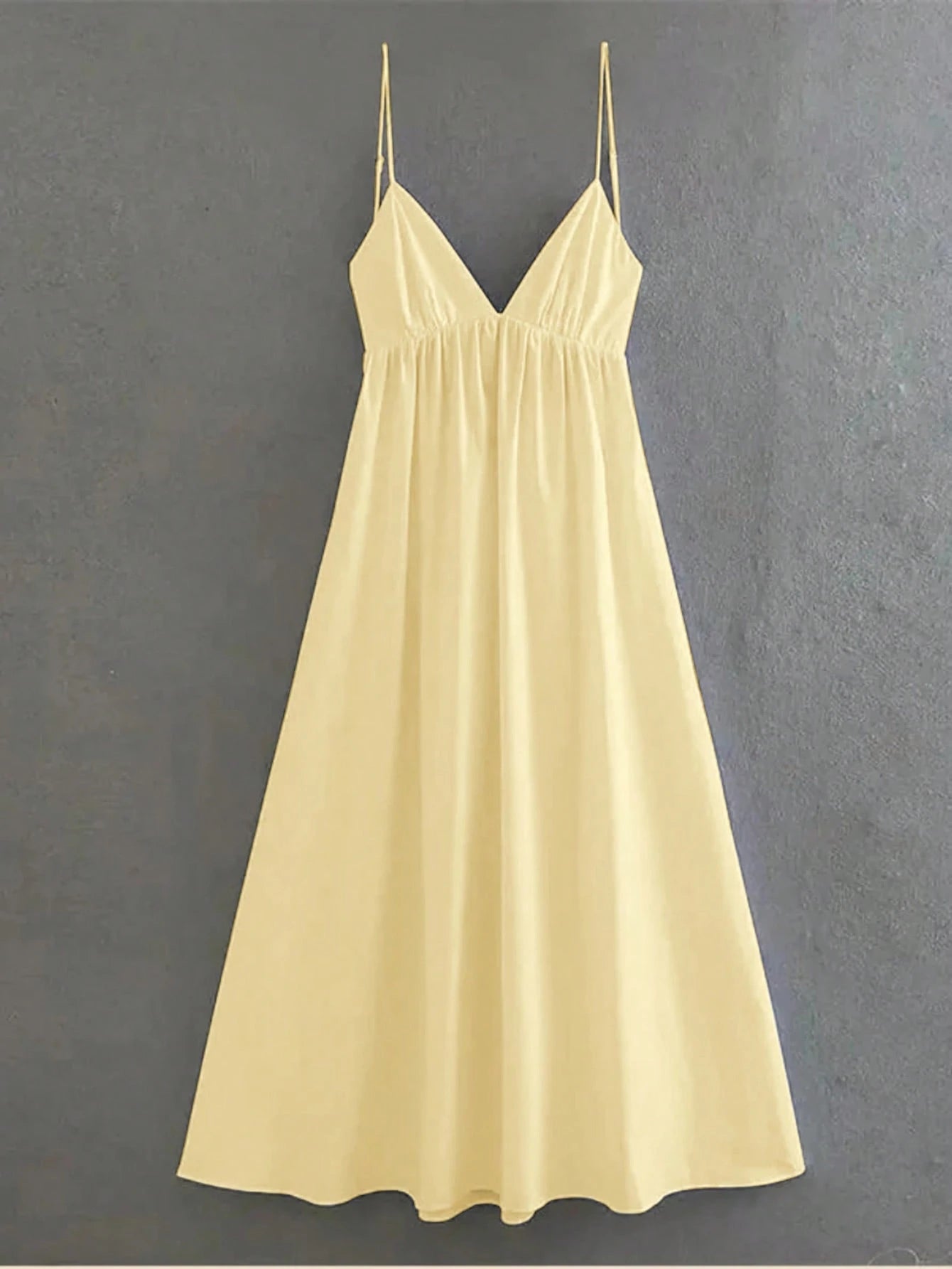 Cévolie Women's Sexy Backless Spaghetti Strap Solid Color Vacation Beach Dress